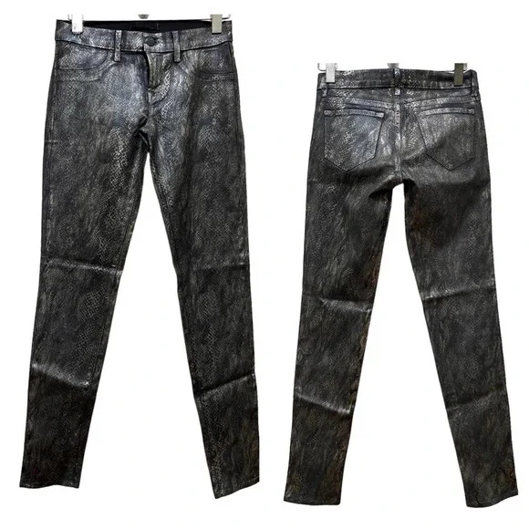 J. Brand Black Golden Snakeskin Coated Legging Jean Size 26 Edgy Club Night Life - Picture 2 of 12